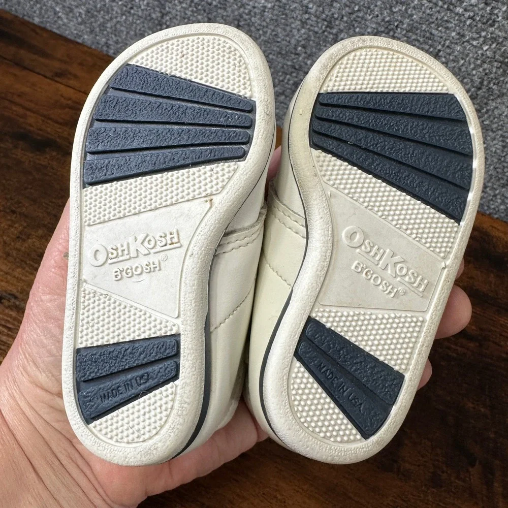 OshKosh Bgosh Vintage Infant White Leather High Top Sneakers Made in USA Size 3E